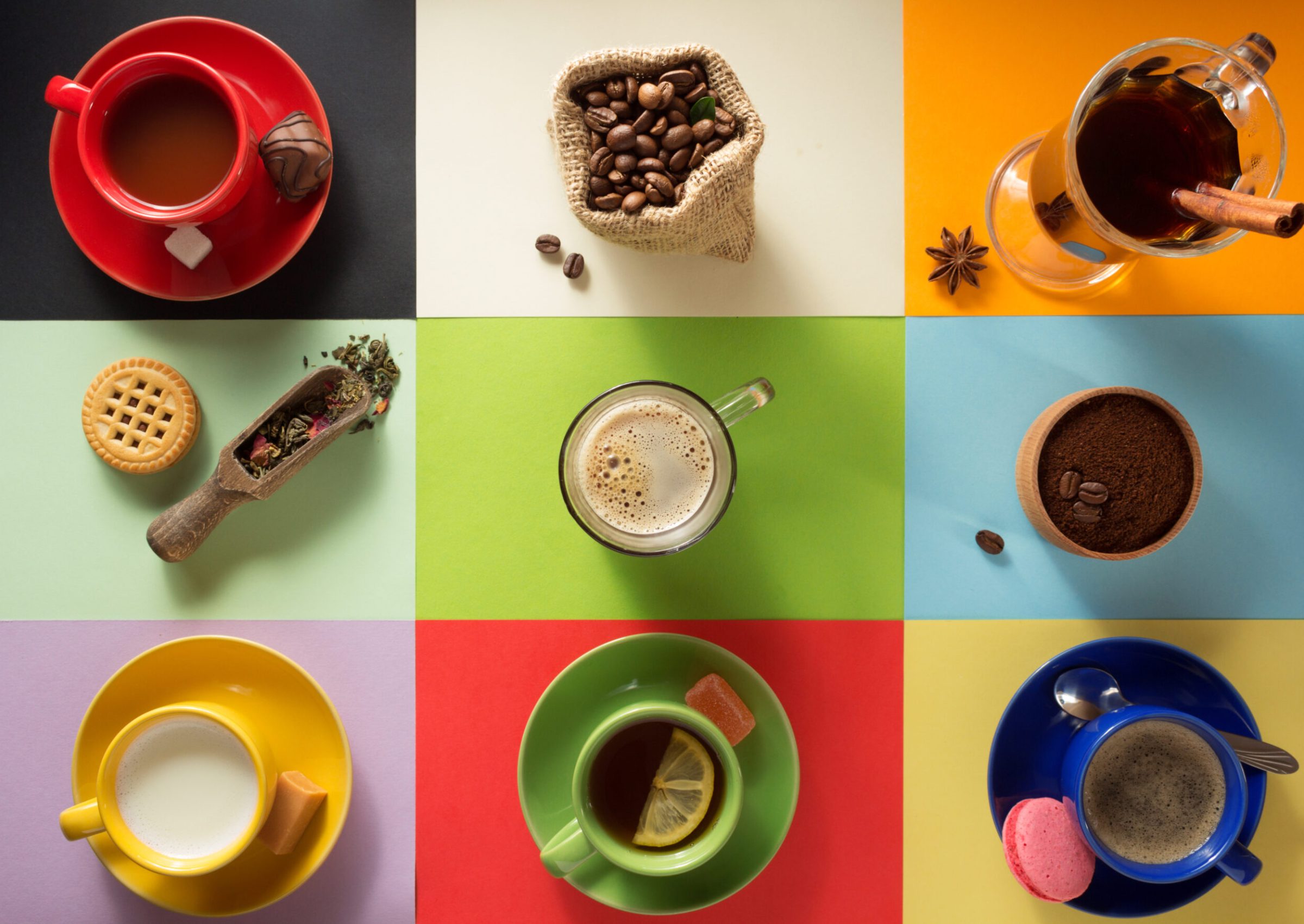 cup of coffee and tea on paper background
